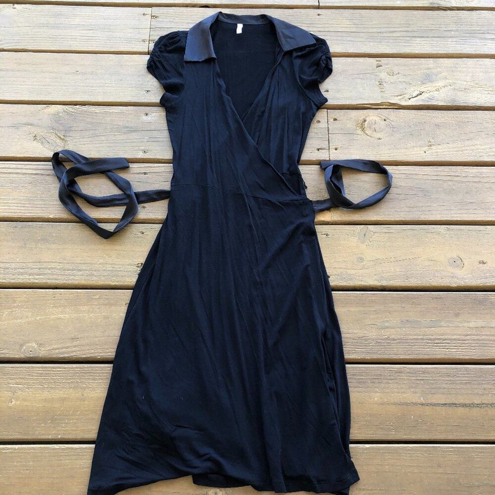 Black Lightweight Soft Wrap Dress